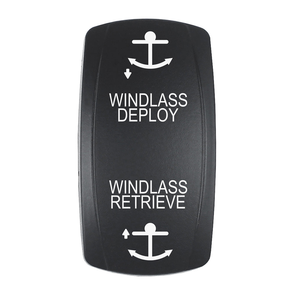 Pacer Actuator - 'WINDLASS DPLY/RTRV' f/V Series Contura Switches - Black - Laser Etched (Top/Bottom Light) [EV2LE-WND]